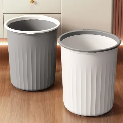 PP Household Kitchen Trash Can Stylish Design Simple Large-Size Lidless Press-Ring Barrel Shape Bathroom Bin Bedrooms Toilets