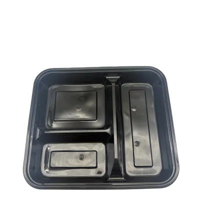 Hot Selling 1000ml Black Rectangular With Lid Disposable Plastic Food Container PP Microwaveable Food Lunch Box