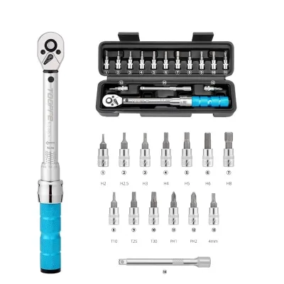 Bicycle Torque Wrench Preset Adjustable Torque 1/4 2-24NM Ratchet Wrench Set Bicycle Repair Tool