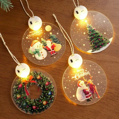 New Arrival Light up Christmas Tree Hanging Ornaments, Transparent Acrylic Round Disc Pendants, Creative Holiday Atmosphere