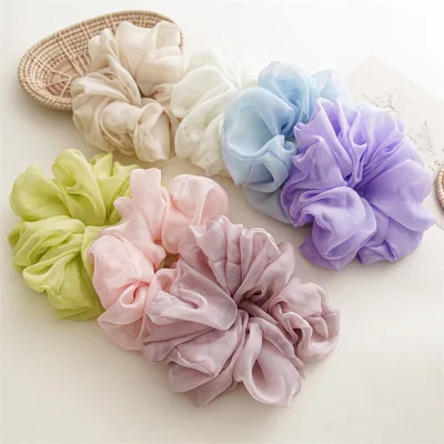 Promotional Gift Strong Elastic Scrunchies Chiffon Yarn Ponytail Hair Ties Green Blue Purple Solid Color Scrunchies for Women