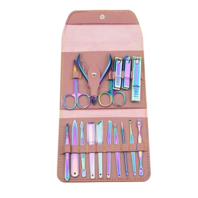 16 Piece Stainless Steel Luxurious Nail Clipper Set PU Leather Case Complete Pedicure Manicure Kit Thanksgiving Valentine's Gift