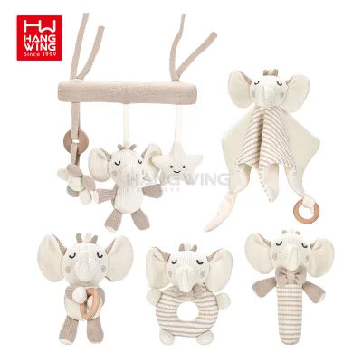HW Newborn Baby Soft Stuffed Plush Elephant Animal Rattle Hanging Bed Bell Soothing Sleep Infant Toy Set Gift Box 5pcs