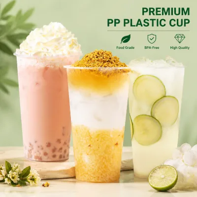 Food Grade PP Material Disposable Plastic Cups Personalized Custom Logo Multiple Capacity Juice Bubble Milk Tea Cup