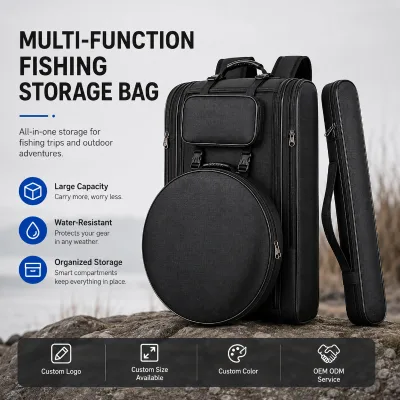 Custom Oxford Cloth Fishing Backpack & Rod Reel Case with Adjustable Shoulder/Waist Strap Unisex 3-Piece Storage Set
