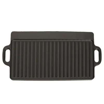 Pre-seasoned Cast Iron Oil Coating Non-Stick Double-Sided Durable Eco-Friendly Gas/Induction Ready Rectangle Reversible Pan
