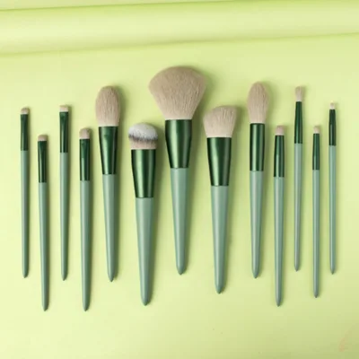 13pcs Hot Sell Green/brown Cream Makeup Brush Set 157g Ready Stock Set with Your Own logo on Small Moq Brochas Maquillaje Envio