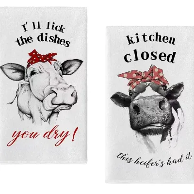 Super Absorbent Quick Dry Polyester Kitchen Dish Towel Durable Rectangular Printed Tea Towel Home Cleaning Cloth for Dishes