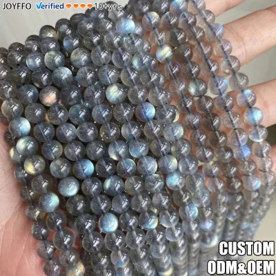 JOYFFO Shiny Light Smooth Round Natural Brazilian Labradorite Beads Strands for Bracelet Necklace Making