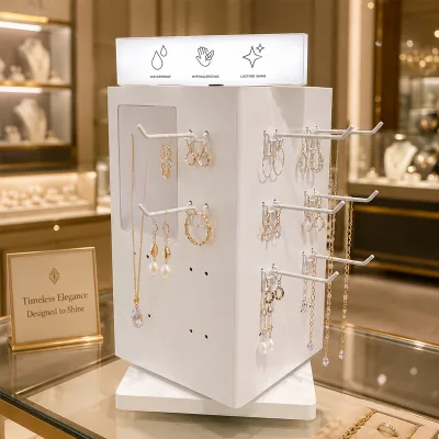 Factory Custom Logo Countertop Rotation Metal Jewelry Display Rack Hooks Removable Foldable Retail Floor Earrings Stand Custom