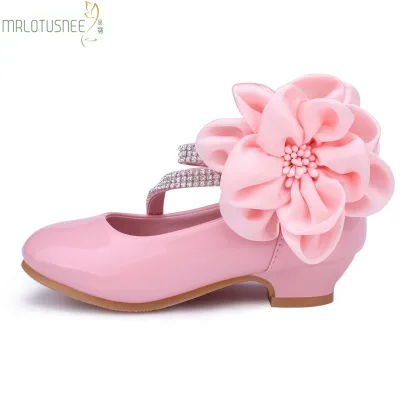 Girl white pink flower Leather party wedding Shoes  Girls Mi Fashion Trend  bride stage performance shoes