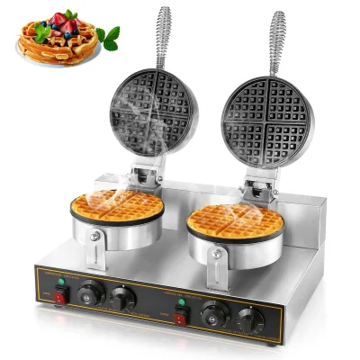 Commercial Waffle Maker Double Heads Waffle Machine Non-stick Round Waffle Maker Professional Crispy Machine