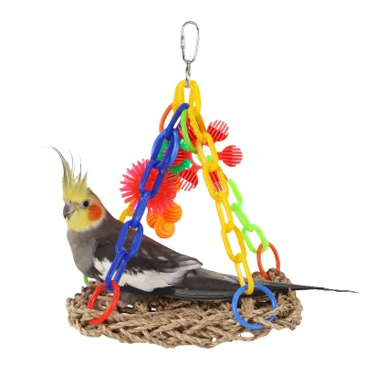 Handmade Eco-Friendly Straw Net Parrot Swing Ring Bird Toy Hammock and Supplies