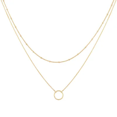 Daochong Custom 925 Sterling Silver Circle Beaded Necklace Gold Plated Layered Necklace Jewelry