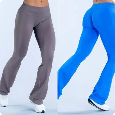 Women for Full-Matte Spandex/Nylon Regular-Length Flat-Waist Tight Hip-Lifting Flared Pants Seamless Fitness