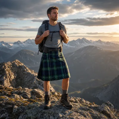 Men's Black Watch Tartan Utility Hiking Kilt Scottish Plaid Outdoor Sport Wrap Skirt for Highland Games Camping Travel