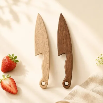 Handmade Kids Safe Wooden Knife Kitchen Tableware Butter Knife Fruit Dinner Cake Safe Cutting for Bread, Cake & Soft Food Knife