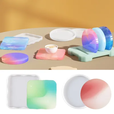 Creative Lace Square Round Epoxy Handmade Resin Coasters Mold Silicone DIY Round and square Resin coaster Crafts.