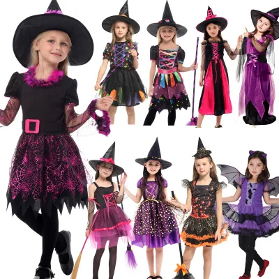 Halloween Costumes Witch Dress up Kids Costumes Cosplay Party Carnival Witch Dress