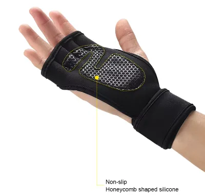 Fingerless BreathableHoneycomb Silicone Palm Weightlifting Crossfit and Powerlifting Training Gym Gloves