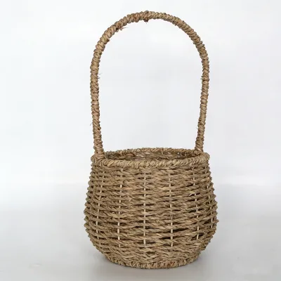 Handmade Seagrass Storage Basket with Handle Natural Woven Flower Basket for Home & Garden Organizer & Decoration