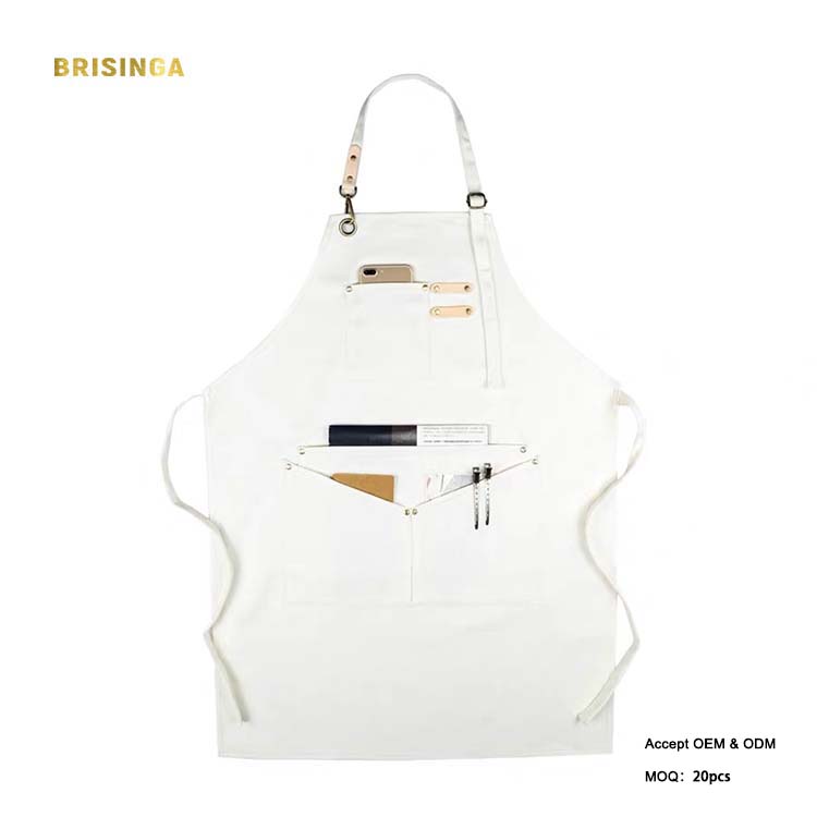 White Cotton Sleeveless Waist Apron for Barista Use