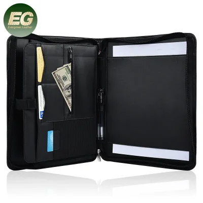 EA322 Office Document Storage Soft Simple Design Custom Waterproof Zipper PU Leather Fabric File Bag