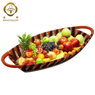 Kingwillow Factory Supplier Decoration Boat Shape Wicker and Woodchip Woven Basket for Vegetable or Fruit Storage