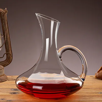 High Quality 1500ml Lead Free Crystal Slanted Wine Decanter With Handle