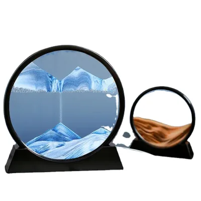 Round Glass 3D Deep Sea Sand Relaxing Home Decor Desk Toys for Desk Moving Sand Art Picture 3D Quicksand Painting Decor