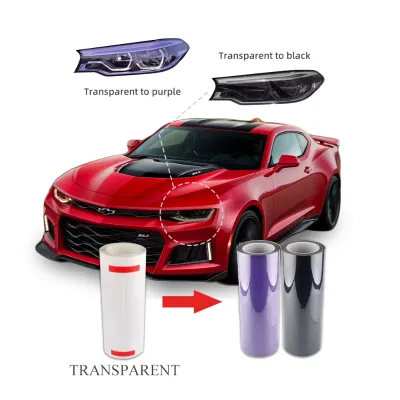 Hot Selling Photochromic TPU Headlight Film, Clear White Turn Purple UV Lamp Tint for Luxury Car Headlight Styling