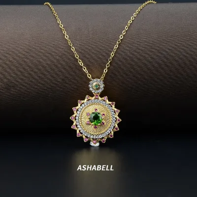 ASHABELL Customized S925 Sterling Silver Plated 18K Gold Italian Craftsmanship Natural Diopside Diamond Pendant Necklace