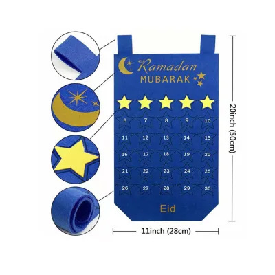 Wholesale 30-Day Polyester Felt Ramadan Mubarak Advent Calendar Party Wall Decorations 50x28CM for Kids