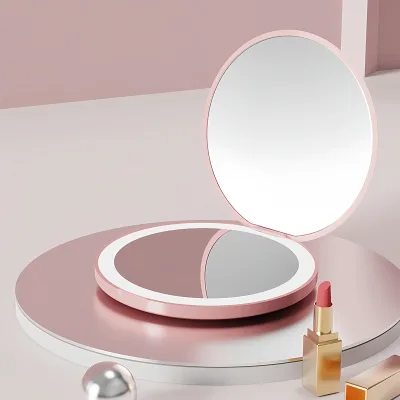 Trendy Double-Sided Folding Makeup Mirror | Rechargeable Adjustable LED Light Cosmetic Mirror | Custom Logo for Gift & Souvenirs