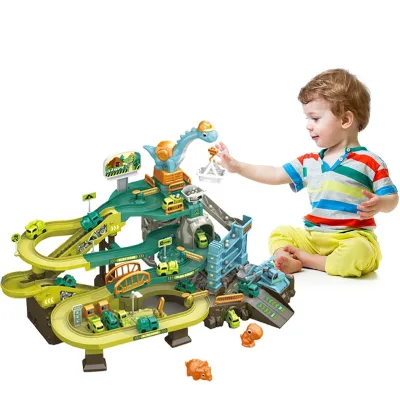 Electric Dinosaur Toy Set City Track Car With Mini Alloy Car Music and Climbing Ladder Toy Hot Sale Toy Children for Boy