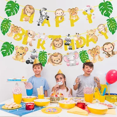 Happy Birthday Banner for Jungle Animal Themed Birthday Party Safari Themed Party Wild Animal Themed Baby Shower Supplies