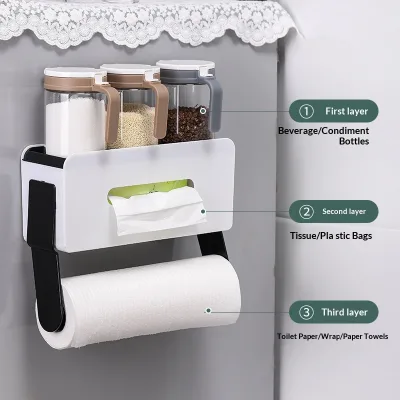 Multifunctional Metal Suction-Cup Magnetic Punch-Free Heavy Duty Refrigerator Rack 2 Shelves Kitchen Seasoning Jars Cling Film