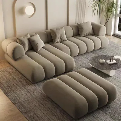 Fashionable Minimalist Living Room Sofa Set Piano-style Layout L-Shape Upholstered Fabric Apartment Hotel Use Reclining Feature