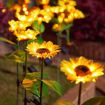 Garden Solar Sunflower LED Floor Lamp IP65 Battery Operated Lighting Plastic Holiday Atmosphere Lawn Decorative Lighting