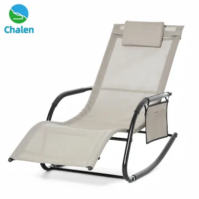 Optimized Rocking Garden Chair Outdoor Leisure Beach Lounger Heavy Duty Frame Rocking Chair with Magazine Bag