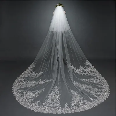 Wholesale  White 3.8 Meter Long Bridal Veil Trim Wedding Veil Lace Veil Bridal veil