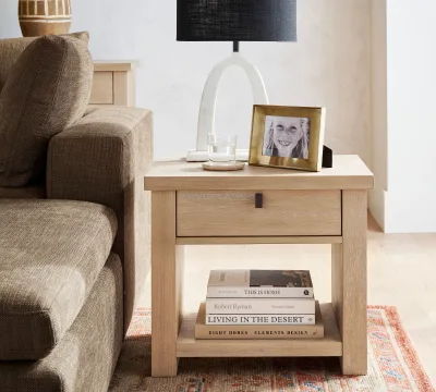 Modern Farmhouse Wooden Sofa Side square End Table Bedside Nightstand Drawer Coffee Table
