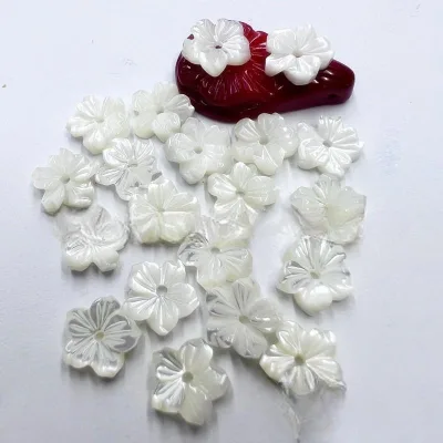 8mm Carved Shell Floral Beads with Round/Pointed Petals for DIY Hair Jewelry Crafting