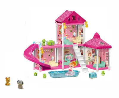 Small Plastic Villa Playhouse with Toy Figures Perfect Toddler Toys for Girls Age 3-6 Doll House for Play
