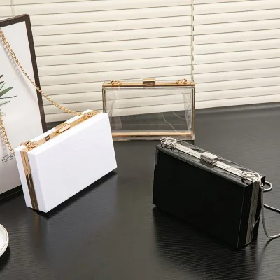 Hot Sale Fashion Women square Acrylic Handbag Box clear Clutch Bags for Ladies Party