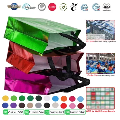 Shiny Non Woven Shopping Bag Factory Custom Reusable Metallic Laminated Nonwoven Tote Bag