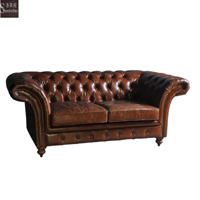 Handmade Luxury Sofa Vintage Tufted Leather Chesterfield Sofa Couch Nailhead Trim Wood Feet Living Room Office Deco Rustic Home