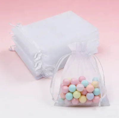 Colorful Organza Drawstring Gift Bag 20x30cm Gift-wrapping Drawstring Pouches White Organza Bag Beads Organza Mesh Bags