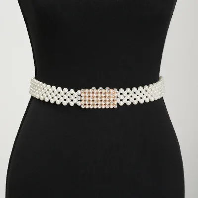 5 PCS Elastic Pearl Belt for Women Rhinestone Crystal Sashes Wedding Bridal Belt Sexy Bridesmaid Dress Girl Waist Chain