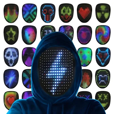DIY LED Shining Mask Gesture Sensing Rechargeable LED Pary LightFace Mask for Costume Cosplay Party Masquerade Halloween